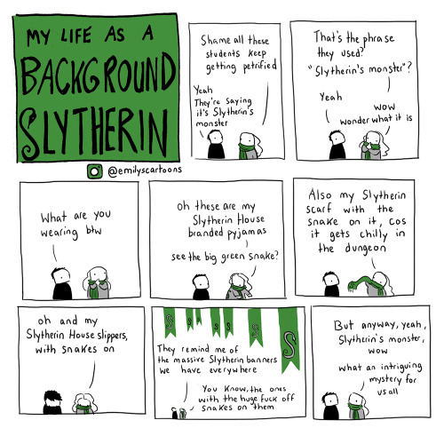 emilyscartoons:Background Slytherin Part IIThe story so far, continued (click here for Part I)I have