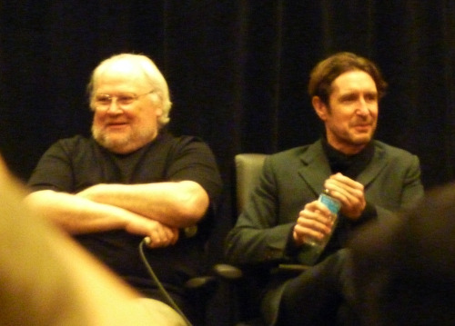 my-hearts-require-tea:Colin Baker and Paul McGann being adorable at Chicago TARDIS 2013