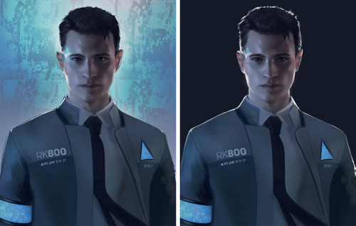 Process of the Connor (Detroit: Become Human) painting I just finished - final result is here!