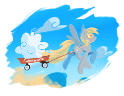 darkflame7:Derpy found a muffin cloud! She’s going to be pretty sorely disappointed when she finally goes to eat her alleged “giant frosted muffin…”Do you guys think I should sell this as a print?x3! Heee~! ^w^