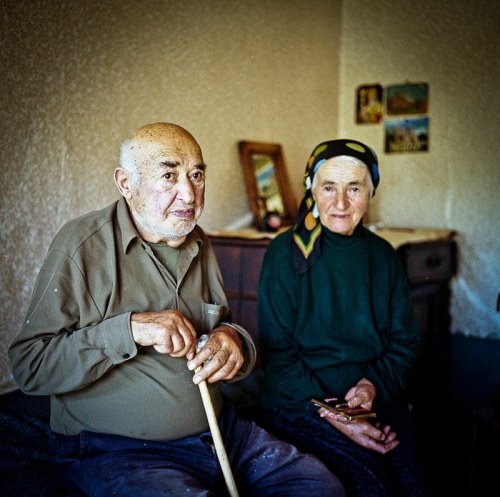 Portrait of an old couple in Nikozi, who were hiding in their cellar for days when the war in 2008 b