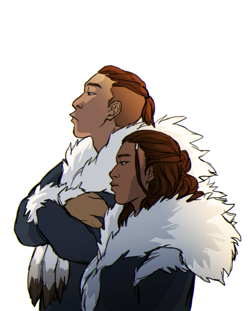 keplercryptids:jam-art:F U R S[image description: a drawing of Sokka and Katara in profile as they s