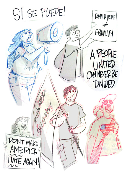 Sketches of Anti-Trump protests in DTLA