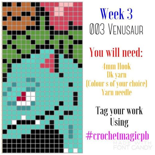 crochet-magic: Here is the pattern for week 3, Venusaur! Check back to week 1 and 2 for how to read 