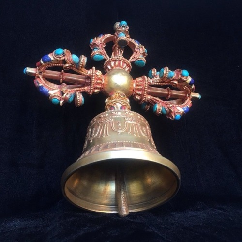 Tibetan Jeweled Buddhist Double-Vajra handled Bell For more details, or to purchase, visit: https://