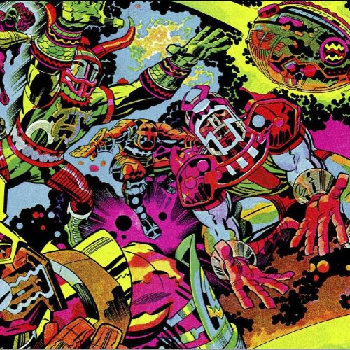 ‘70s NFL art by Jack Kirby (h/t @retroscifiart)..#jackkirby #nfl #Super Bowl #frantarkenton #nygiant