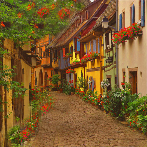 Cobblestone Street, Eguisheim, France