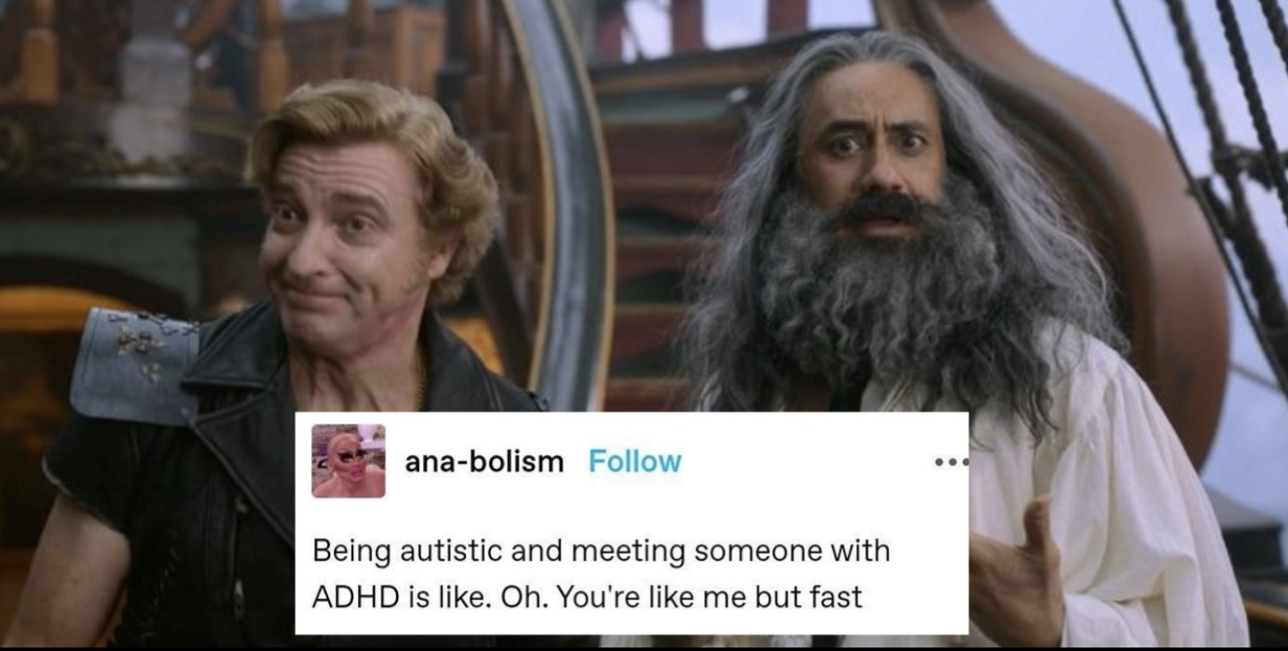 ducksinmywellies:OFMD as text posts (part 6)Ed and Stede x ADHD/Autism solidarity because fuck you that’s why