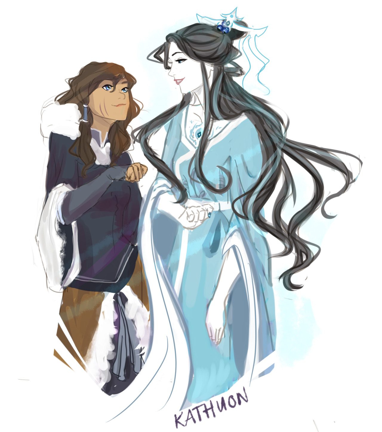 kathuon:   Human!Raava and Korra after Vaatu’s Butt kicking. Team Avatar Fist
