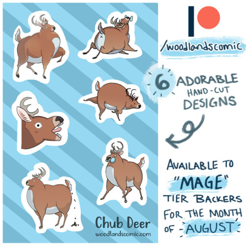 woodlandscomic: Excited to announce that chub-deer sticker sheets will be available on Patreon to “M