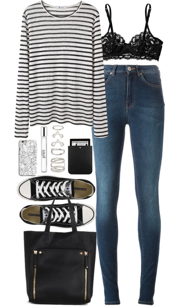 Outfit for college by ferned featuring Acne Studios
T By Alexander Wang black shirt, 145 AUD / Acne Studios jeans, 355 AUD / La Perla lace bra, 310 AUD / Converse sneaker, 65 AUD / Black handbag, 92 AUD / Forever 21 midi ring, 6.29 AUD / Yves Saint...