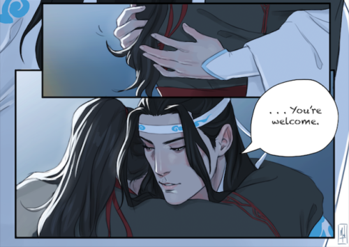 I love this scene and these two so much!!!!Wei WuXian feels so safe in Lan WangJi’s arm :&rsqu