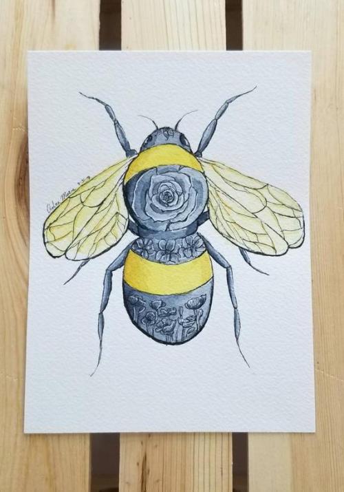 5x7 Watercolor Bee Original //AndraMarieStudio