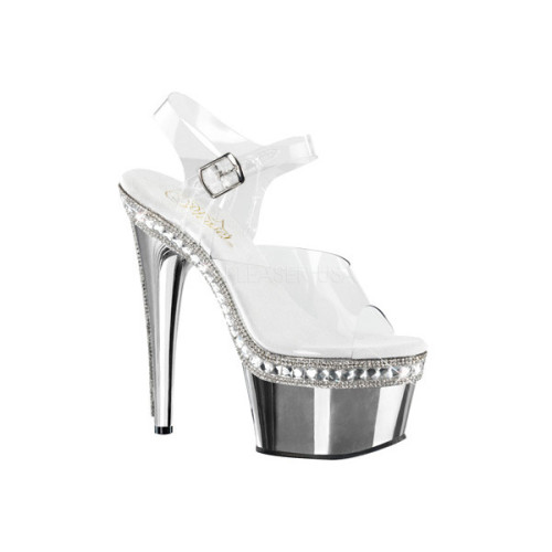 Women&rsquo;s Pleaser Adore 708RS-1 Ankle-Strap Sandal - Clear PVC/Silver Chrome Casual ❤ liked 