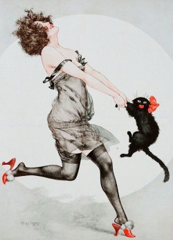 talesfromweirdland:  When the rats are away, the cats are at play.Illustration by Chéri Hérouard for La Vie Parisienne, 1923.(Don’t try this at home. Your cat won’t forgive you.)