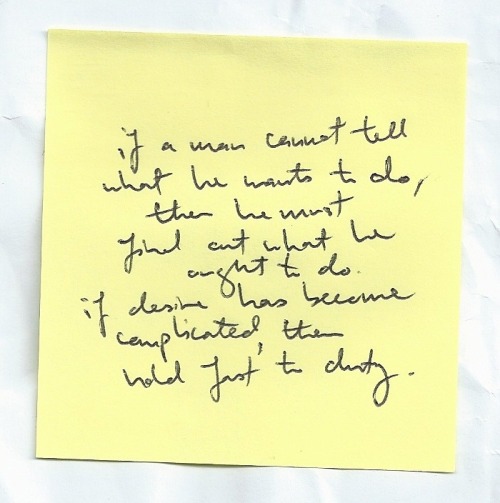 nicethingsinuglyhandwriting:  If a man cannot tell what he wants to do, then he must find out what he ought to do. If desire has become complicated, then hold fast to duty // Julian Barnes.