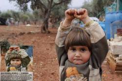 happy-absturz:  k3lo0kaki:This little girl is from Syria. She thinks that camera is a gun, that’s why she raises her hands… Und ich kenn Leute, die heulen rum, weil ihre Schuhe nicht zur Halskette passen..