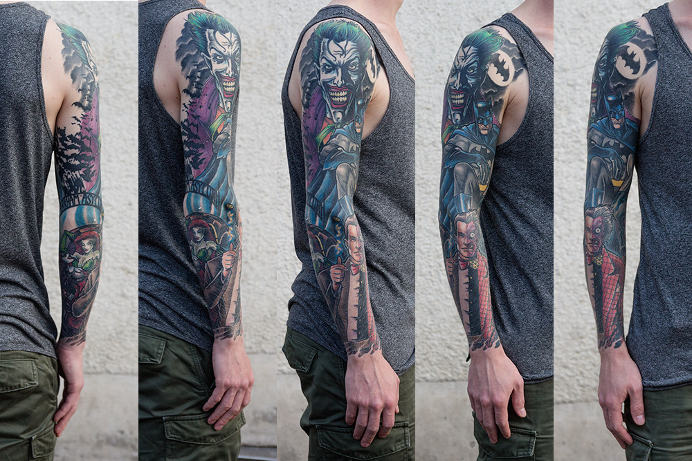 fuckyeahtattoos:  This is my Batman sleeve, done by the incredible Håkan Åkerman