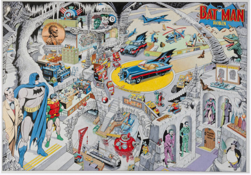 talesfromweirdland:A handy map of the Batcave. By classic Batman artist, Dick Sprang.