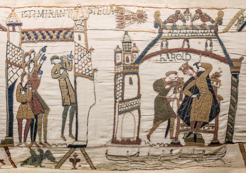 historyarchaeologyartefacts:Bayeux tapestry depicting the Halley comet (which made an appearance in 