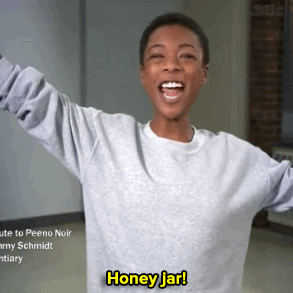 micdotcom:  Watch: The cast of OITNB parody Kimmy Schmidt’s “Peeno Noir” with “Honey
