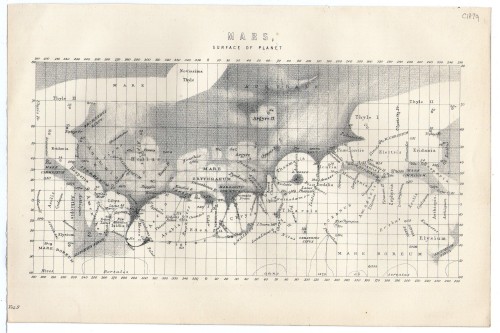I wonder what Victorian Science / astronomy made of this Map of the Surface of Mars dating from c188