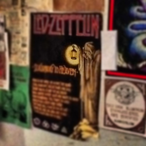 olympicvinyl:  Led Zeppelin poster that I pulled from the garbage walking to my car after my last shift at work three years ago today. Brought it to the store and hung it up in the empty room. 