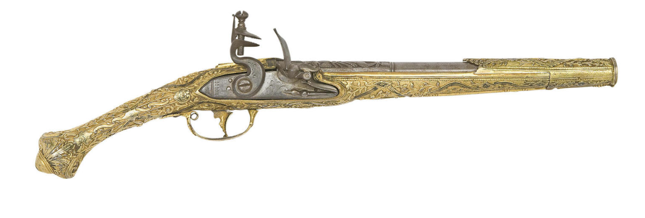 peashooter85:  A silver mounted, gold plated flintlock pistol originating from Montenegro,