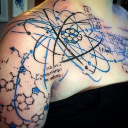 fuckyeahmathandsciencetattoos:  DNA molecules, atoms and periodic table by Mpatshi 