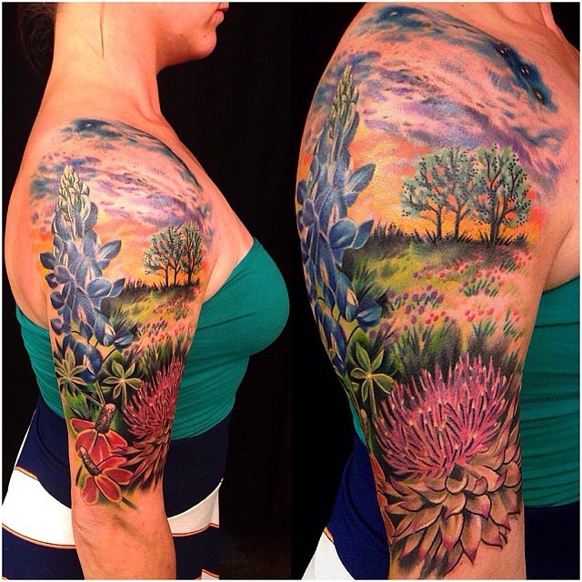 Texas wildflowers done by Amy at lil Reds Tattoo in Jenks OK  rtattoos