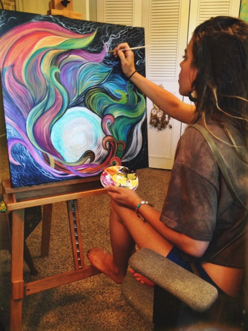 coffeepotsmokin:  jah-feel:  Painting energies. Stay tuned for the finished piece!  Acrylic on canva