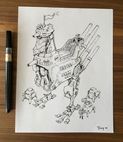 Chicken mechs for my TankHead project: Rooster artillery and hen themed armored transport. 