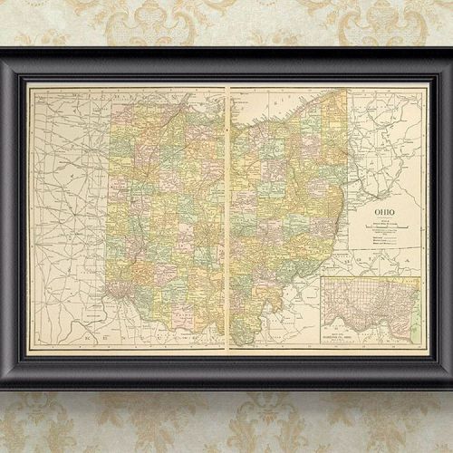 Original map of #Ohio from 1915 in muted pastel colors on heavy, thick, quality paper. Considerable 