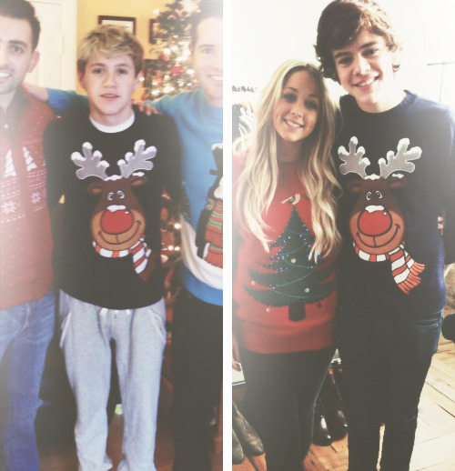 blamestyles:   Narry wearing the same christmas sweater  