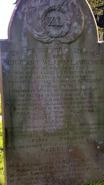 bantarleton:Gravestone of Sergeant William Lawrence of the 40th Foot, veteran of the Napoleonic Wars