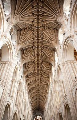 cjwho:  Nave Vault by Holly Hayes Lierne vault of the east half of the nave, with roof bosses depicting stories from Creation to Samson, c. 1470. Norwich Cathedral, England.     