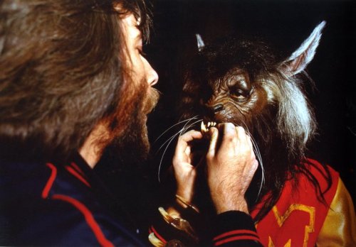 Rick Baker doing some dental work on Michael Jackson in the “Thriller” video. #WerewolfW