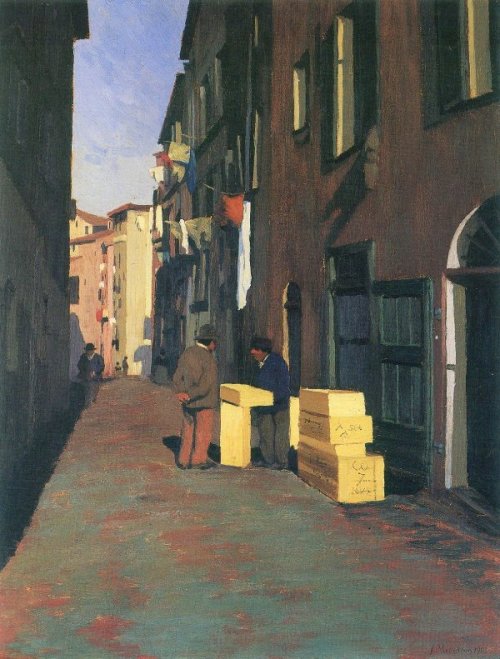 Old road in Nice     -    Felix VallottonSwiss, 1865-1926Oil on canvas, 20″ x 26″