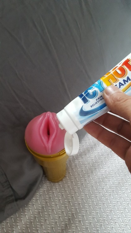 havinfun2016:Wife has had me caged quite a bit lately.  She made me fuck my flashlight using icy hot as lube for five minutes straight.  I couldn’t cum in five minutes and she told me to put the toy away and pull up my pants.  She loves combining my