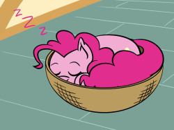 flutterluv: Pinkie Pie sleeping on a basket.