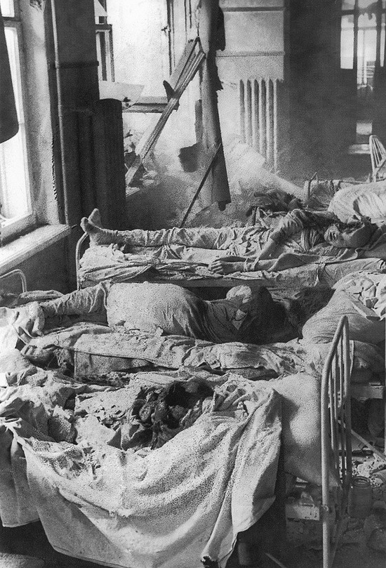 Aftermath of a German attack on a Russian hospital in Leningrad 1942