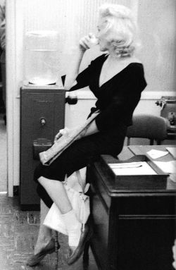 :  Marilyn Monroe waiting to begin her first