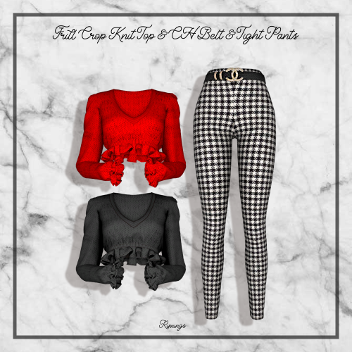 [RIMINGS] Frill Crop Knit Top & CH Belt & Tight Pants- TOP / BOTTOM- NEW MESH- ALL LODs- NOR