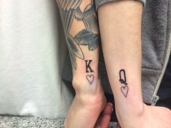 cutelittletattoos:  Little wrist tattoos of hearts king and hearts queen cards symbols.