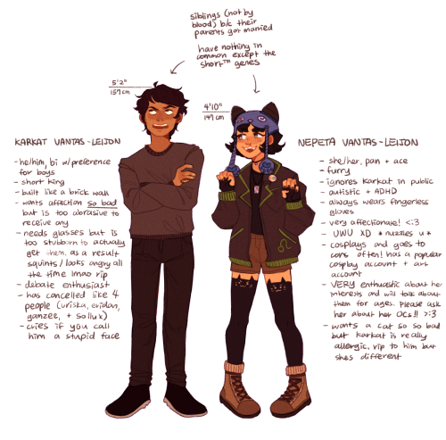 kittycaustic:heres MY humanstuck au. spare karkat nepeta sibling interactions ?? maam?