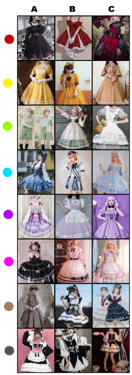 LOLITA FASHION ART MEME!!![All images taken from @lolita-wardrobe]Send a character and a colour+lett