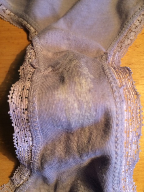 uhyeahbabiiee:  My horny wife’s panties. She took them of before I fucked her, so this is not my cum.
