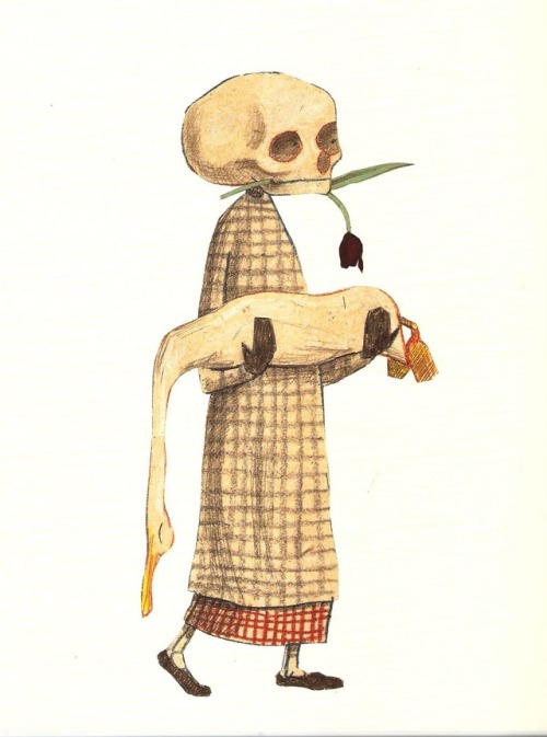 Wolf Erlbruch (German, b. 1948,  Wuppertal, Germany) - Illustrations from Duck, Death and the Tulip 