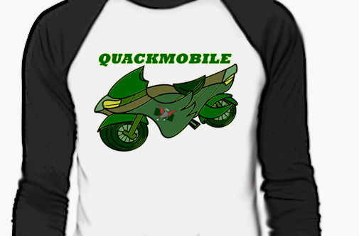 the Quackmobile on a classic baseball shirt