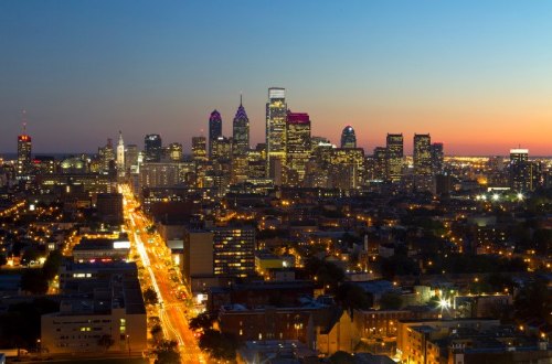 Philadelphia’s skyline, looking south from Temple University - Philadelphia, Pennsylvania, USA